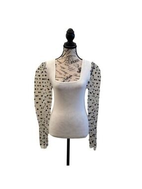 Polka Dot Sheer Sleeve White Sweater | Ee:some | Large #50